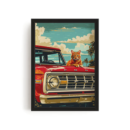 Cat on pickup truck