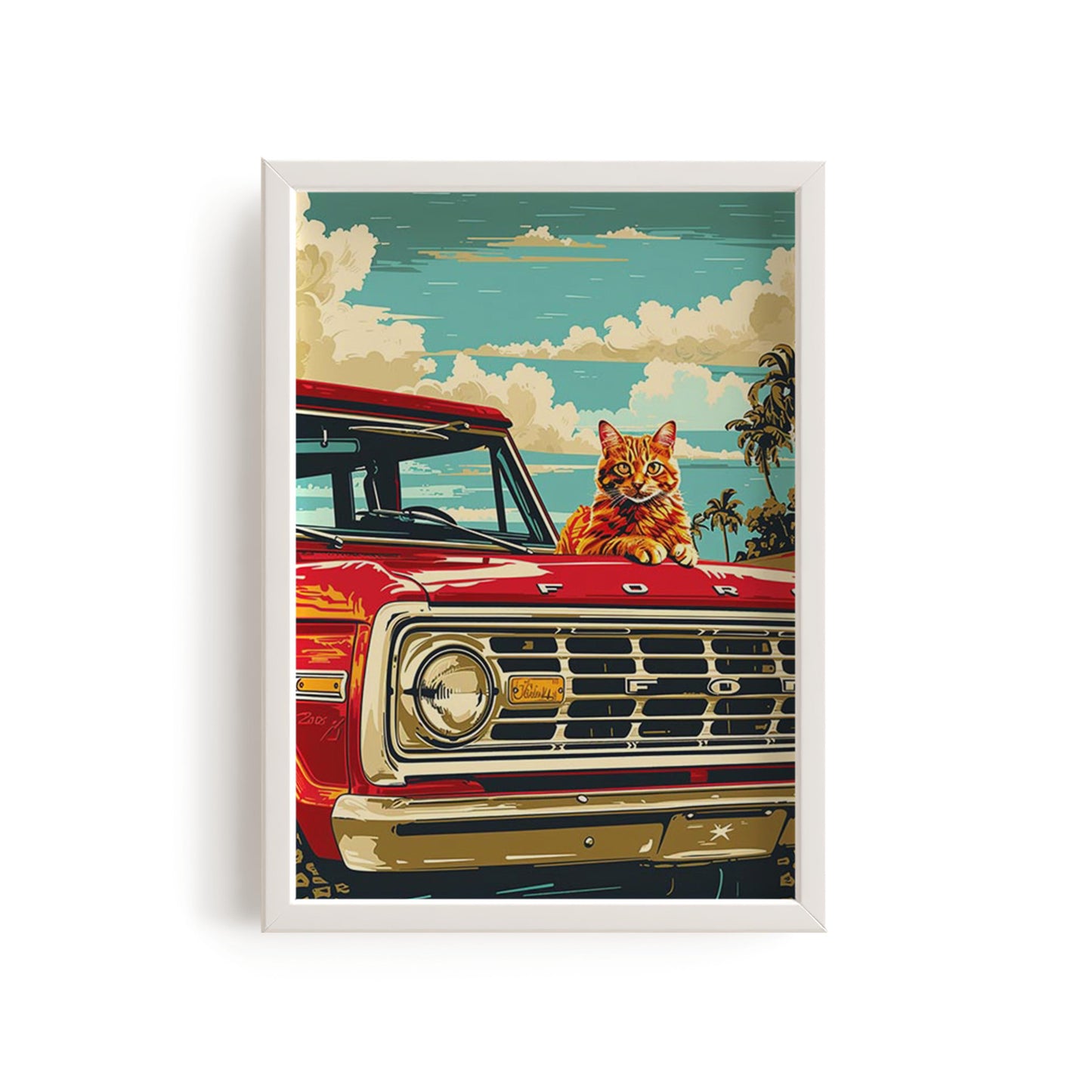 Cat on pickup truck