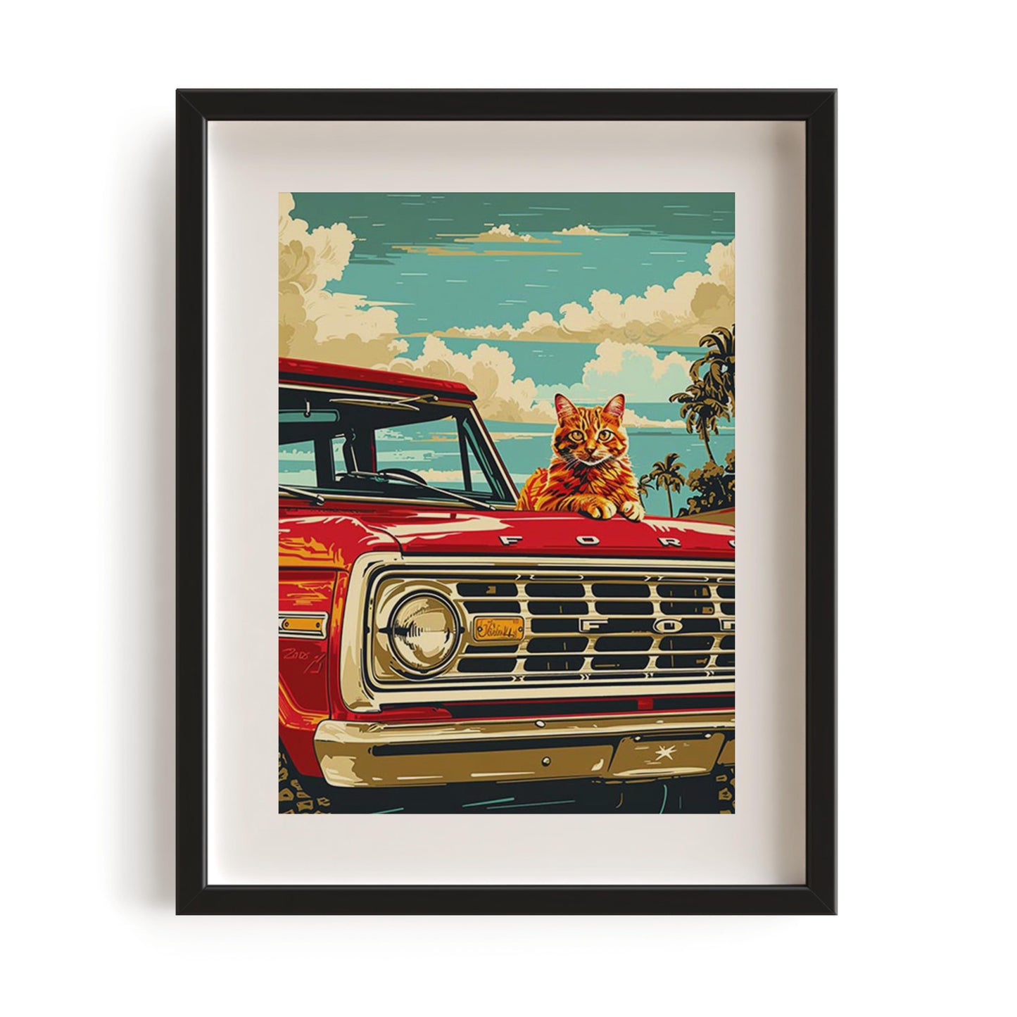 Cat on pickup truck