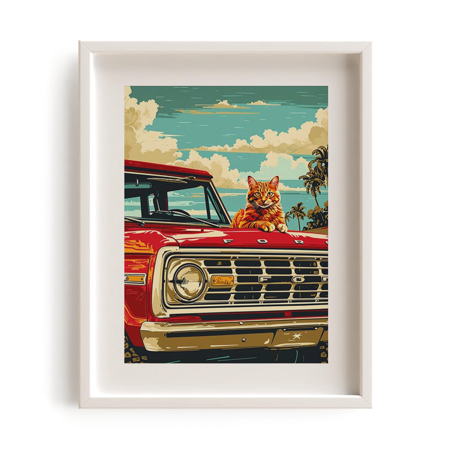 Cat on pickup truck