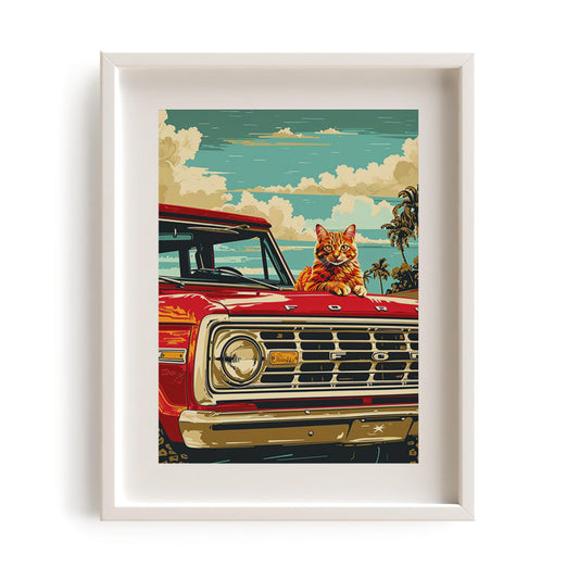 Cat on pickup truck