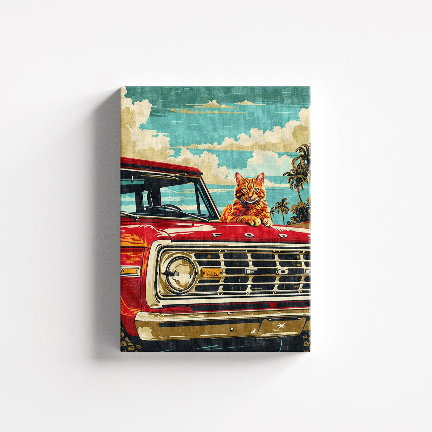 Cat on pickup truck